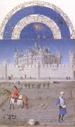 LIMBOURG brothers The medieval Louvre is in the background of the October calendar page (mk05) Spain oil painting artist
